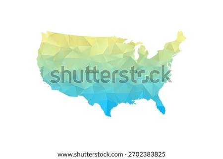 United State of America Map - Polygon Style Vector Illustration in Blue and Yellow Gradient, Low Poly Geometric Design, Isolated on White Background for Infographics and Projects.