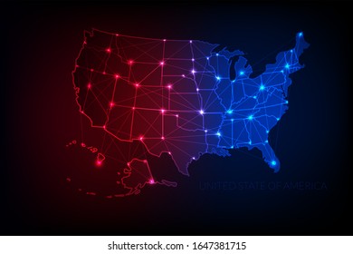 United state of america polygonal vector map with neon lights