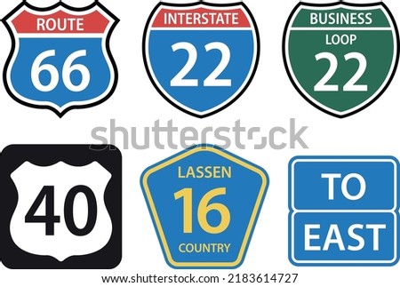 United State of America road signs vector, route sign, interstate sign