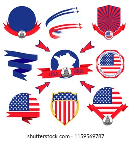 United state america set, great design for any purposes. Outline icon with White house. Usa flag vector. Icon for celebration design. Greeting card. Set with emblem, badge or icon. 