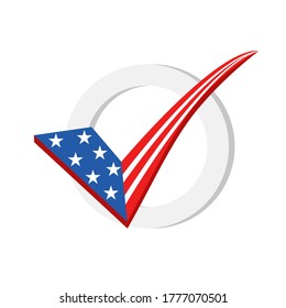 Estados Unidos de América (EE.UU.) marca de verificación para el concepto de votación del presidente. Ilustración vectorial plana.