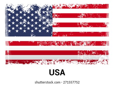 United State of America USA grunge flag isolated vector in official colors and Proportion Correctly. country's name label in bottom. Vector Illustration
