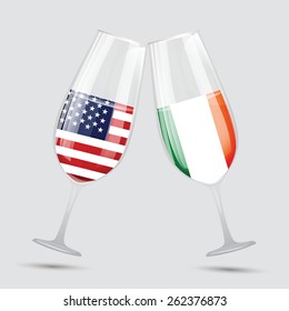 United state of America USA and Italy friendship flag wine glass vector illustration