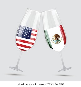 United state of America USA and Mexico friendship glass vector illustration 