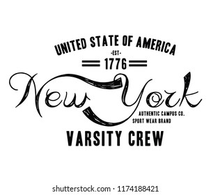 united state of america usa new york authentic campus sport wear brand varsity crew for t-shirt design