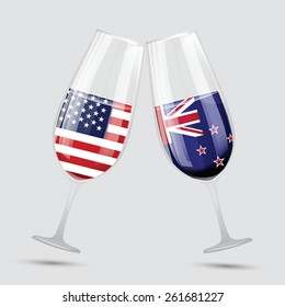 United state of America USA and New Zealand  friendship glass vector illustration
