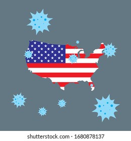 united state of america vector graphics map and corona virus