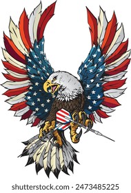 United State American eagle vector, illustrator flying wings with american flag.