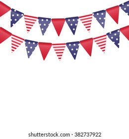 United State of American pennants color waves with stars for Presidents Day celebration. Colors of USA - Vector