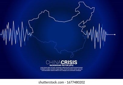 United state of China map from heart beat wave signal chart. Background concept for economic and crisis of China.
