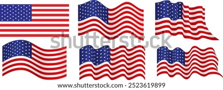 united state flag with different wave styles set template in red, blue and white 