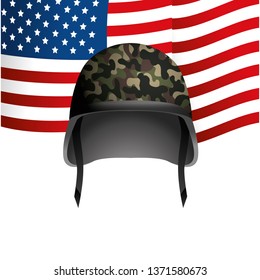 united state flag with military helmet