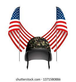 united state flag with military helmet