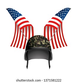 united state flag with military helmet