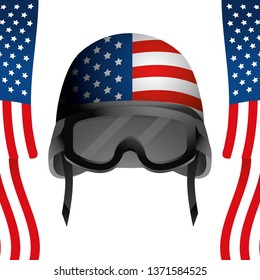 united state flag with military helmet