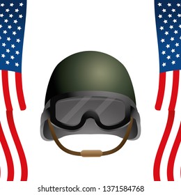 united state flag with military helmet
