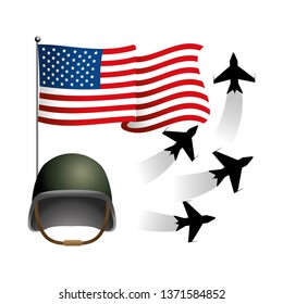 united state flag with military helmet