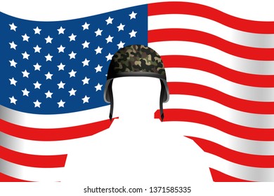 united state flag with military helmet