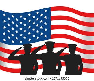 united state flag with military officer silhouette