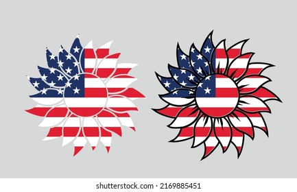 United State flag sunflower 4th of July  Independence Day Vector and Clip Art