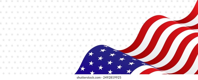 united state flag in wave style with grey stars in white background banner template 