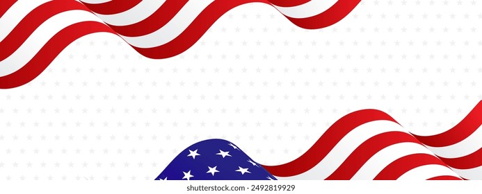 united state flag waving in white background with grey stars banner template