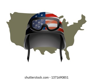united state map and military helmet