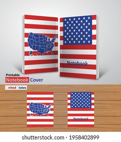 United State Notebook Design Mockup - 3D Book Template - National Country Map and Flag - Ready to Print Magazine Cover - Vector