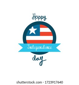 United Stated independence day concept, July 4th typographic design with usa flag and decorative ribbon over white background, flat design, vector illustration