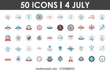 United Stated independence day icon set over white background, flat design, vector illustration