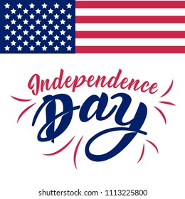 United Stated Independence Day lettering. Fourth of July typographic design in USA. Hand lettering illustration for greeting card, poster, banner, flayer, postcard, web. Vector typographic