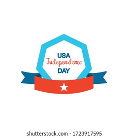 Diseño tipográfico del Día de la Independencia con marco decorativo y cinta sobre fondo blanco, diseño plano, ilustración vectorial