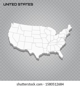 United States 3d map with borders of regions. Vector illustration