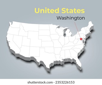 United states 3d map with borders of regions and it’s capital