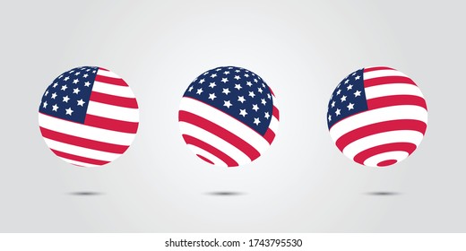 United States 3d round flag. Vector illustration set