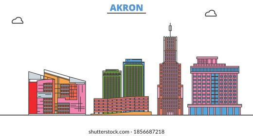 United States, Akron line cityscape, flat vector. Travel city landmark, oultine illustration, line world icons