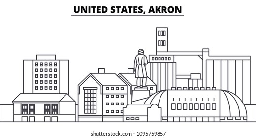 United States, Akron line skyline vector illustration. South Aunited States, Akron linear cityscape with famous landmarks, city sights, vector landscape.