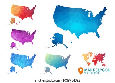 United States of Americ and Alaska Map - Set USA of geometric rumpled triangular low poly style gradient graphic background , Map world polygonal design for your . Vector illustration eps 10.