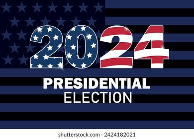 United States of America 2024 Presidential Election day.  2024 presidential election banner design. USA presidential election 2024. Election voting banner, poster. 