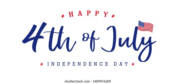 United States Of America 4th Of July, Independence Day Vintage Logo Badge Illustration. Calligraphic Fourth Of July Vector Typography For Banner Or Poster Design