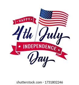 United States of America 4th July Independence Day logo badge or banner. Fourth July Independence Day concept vintage card with typography on american flag. Vector illustration