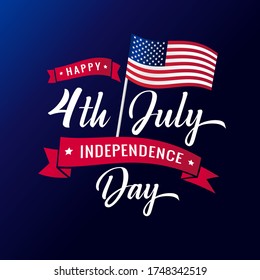 United States of America 4th of July, Independence Day vintage logo badge Illustration. Calligraphic Fourth of July vector typography and flag for banner or poster design