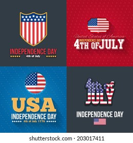 United States of America 4th of July Happy Independence Day Announcement Celebration Message Poster, Flyer, Card, Background Vector Design Set