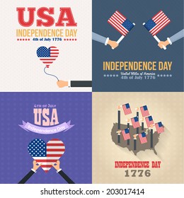 United States of America 4th of July Happy Independence Day Announcement Celebration Message Poster, Flyer, Card, Background Vector Design Set