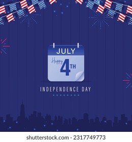 Vereinigte Staaten von Amerika 4. Juli Kalender Gruß, Vorlage, Banner-Design mit neuen york Stadt Skyline und bunting Dekoration. Vektorgrafik.