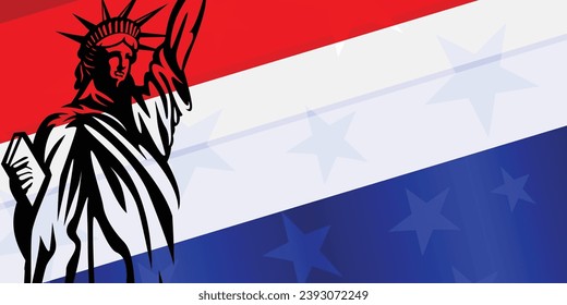 United States of America 4th of July independence day banner background with empty blank copy space with Statue of Liberty. Vector illustration.