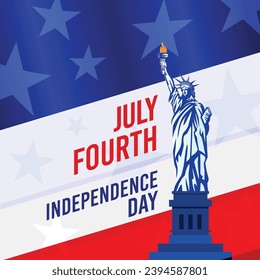 United states of America 4th of July independence day modern banner background, template design with star, the statue of liberty. Red and blue USA flag color. Vector illustration. 
