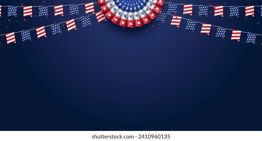 Die Vereinigten Staaten von Amerika 4. Juli Unabhängigkeitstag leer, Kopienraum, mit Papier-Fan, und bunting Template Hintergrund. Vektorgrafik.