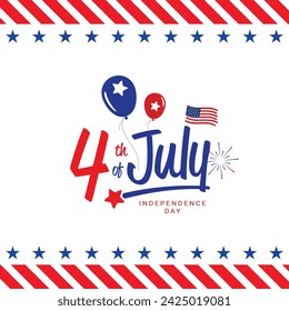 United States of America 4th of July independence day banner background template greeting with stars, stripes, balloons, waving flag, etc. Vector illustration.
