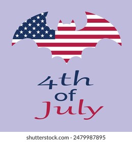 United States of America 4th of July, Independence Day design with bat and USA Flag. Calligraphic Fourth of July vector typography for banner or poster design. EPS vector file.